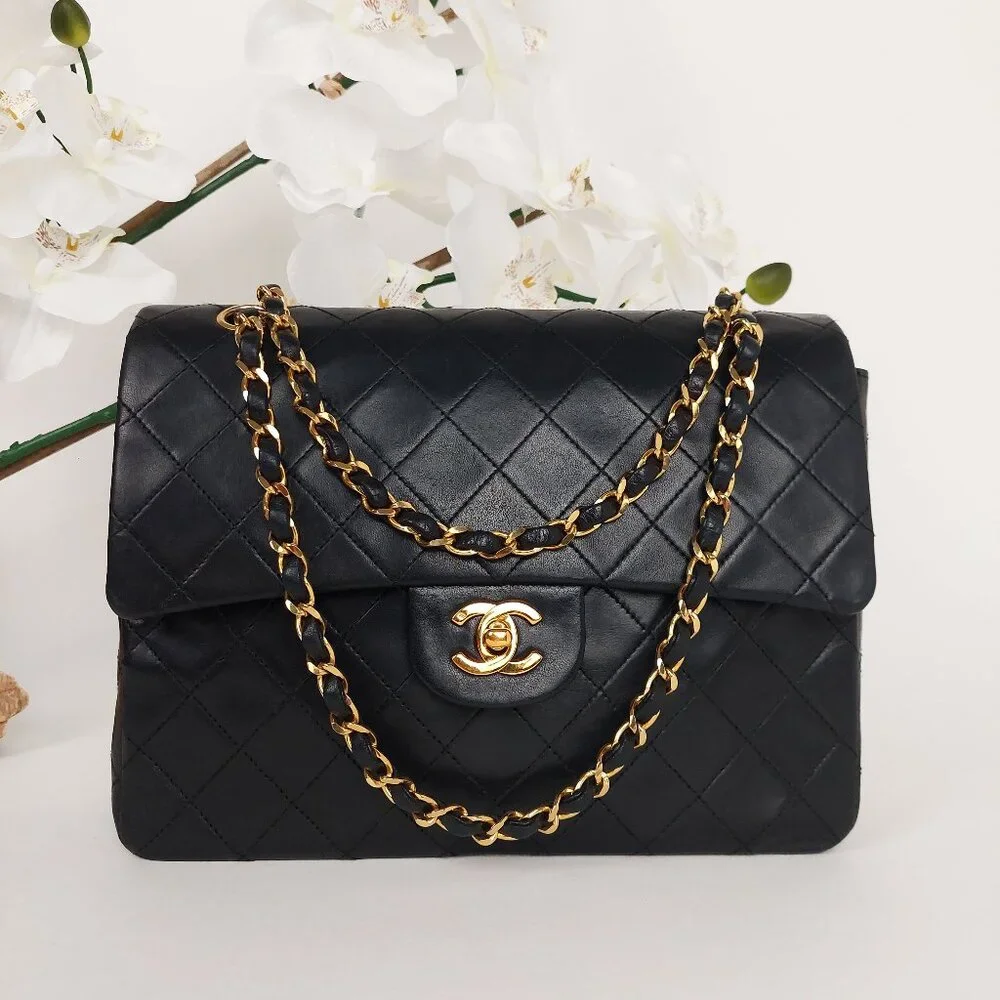 SOLD CHANEL 25 Black Double Flap Quilted Lambskin Leather Bag - Picture 1 of 16